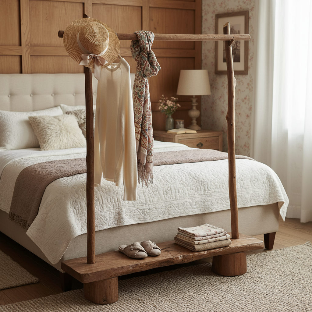 Rustic Solid Wood Coat Rack with Bench