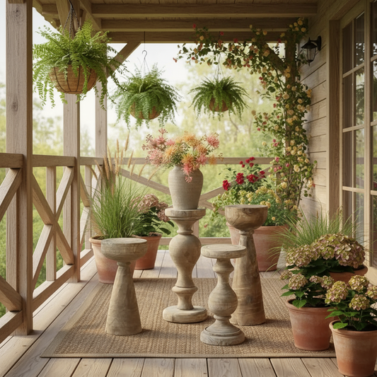 Rustic Wooden Pedestal Side Table