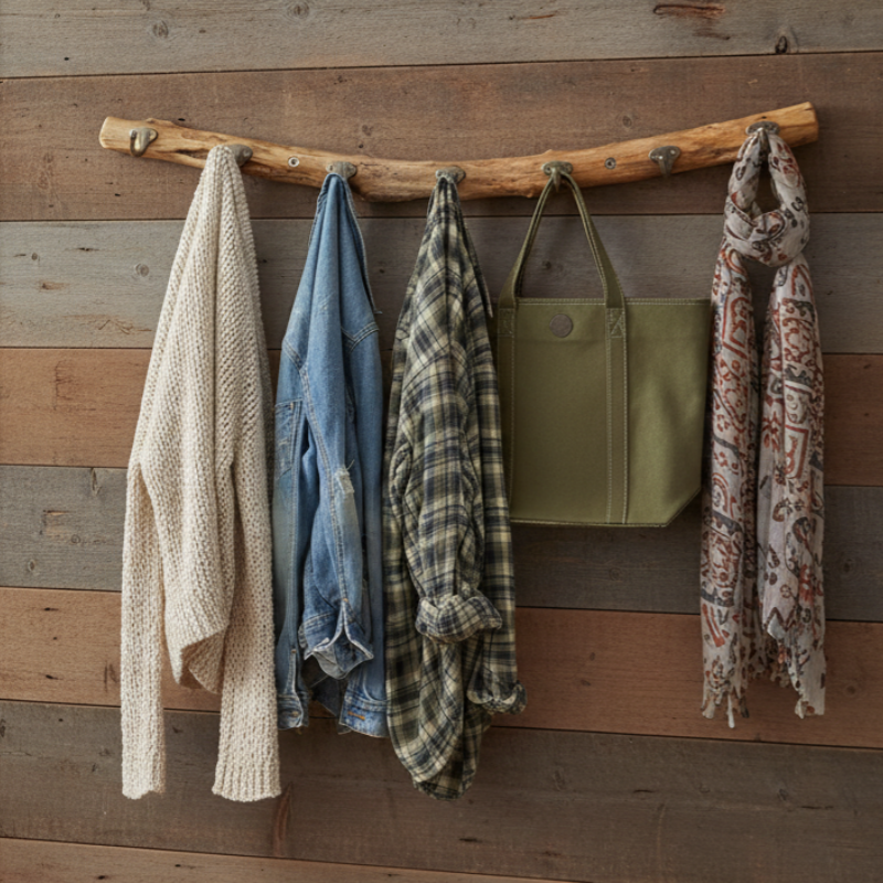 Rustic Wooden Branch Wall Hooks