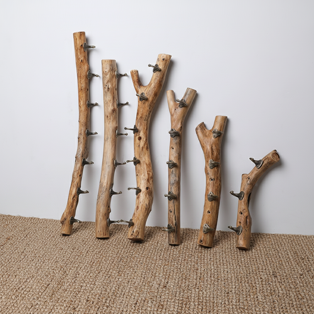Rustic Wooden Branch Wall Hooks