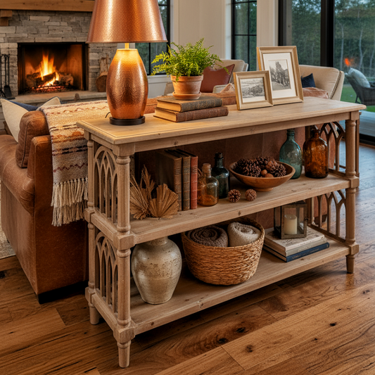 Solid Wood Console Table with Open Shelves