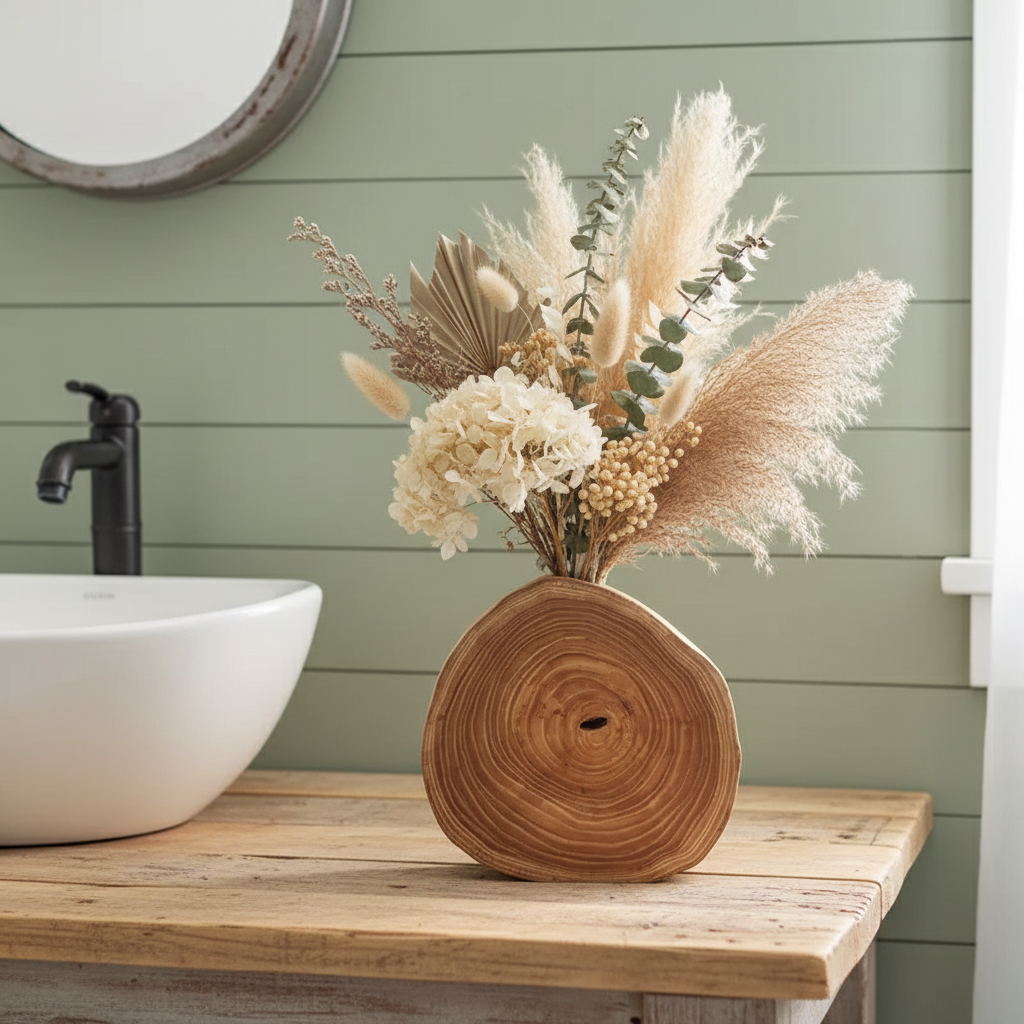 Rustic Wooden Log Vase – Farmhouse Natural Centerpiece
