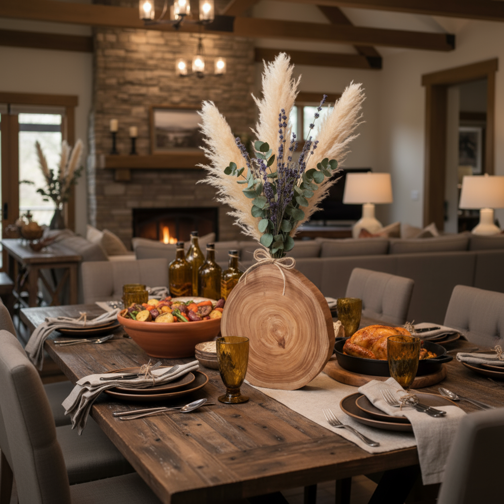 Rustic Wooden Log Vase – Farmhouse Natural Centerpiece