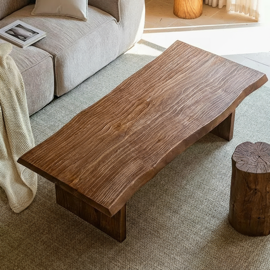 Rustic Solid Wood Coffee Table – Natural Live Edge Design