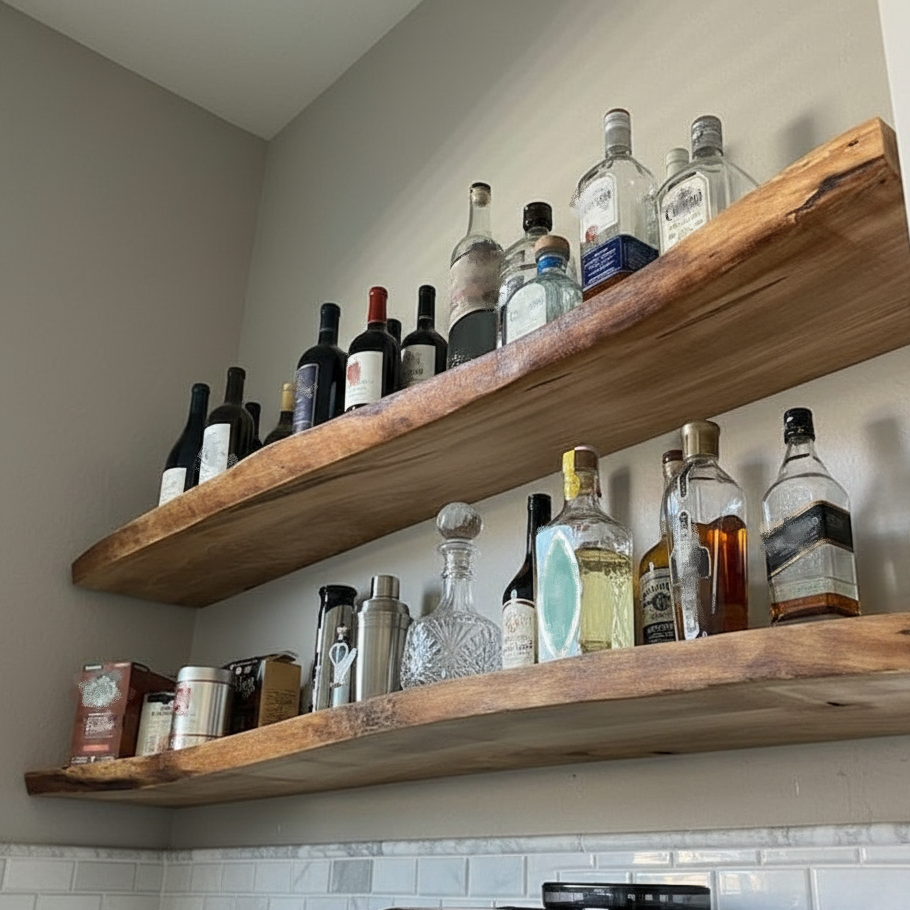 Solid Wood Live Edge Floating Shelf
