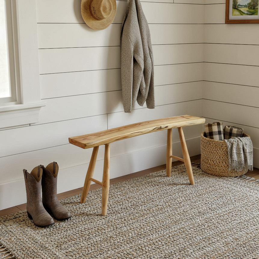 Handcrafted Live Edge Solid Wood Bench