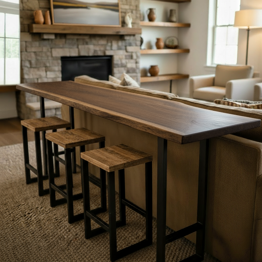 Solid Wood & Metal Bar Stool