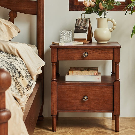 Classic Solid Wood Nightstand with 2 Drawers