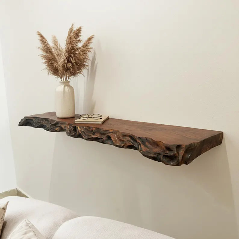 Rustic Live Edge Solid Wood Floating Shelf