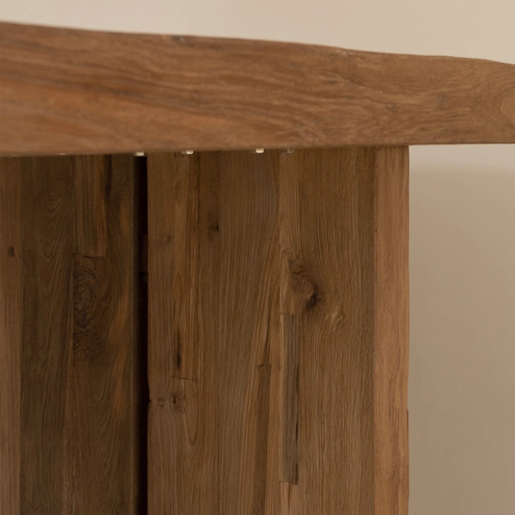 Solid Elm Wood Dining Table | Rustic Pedestal Dining Table