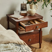 Classic Solid Wood Nightstand with 2 Drawers