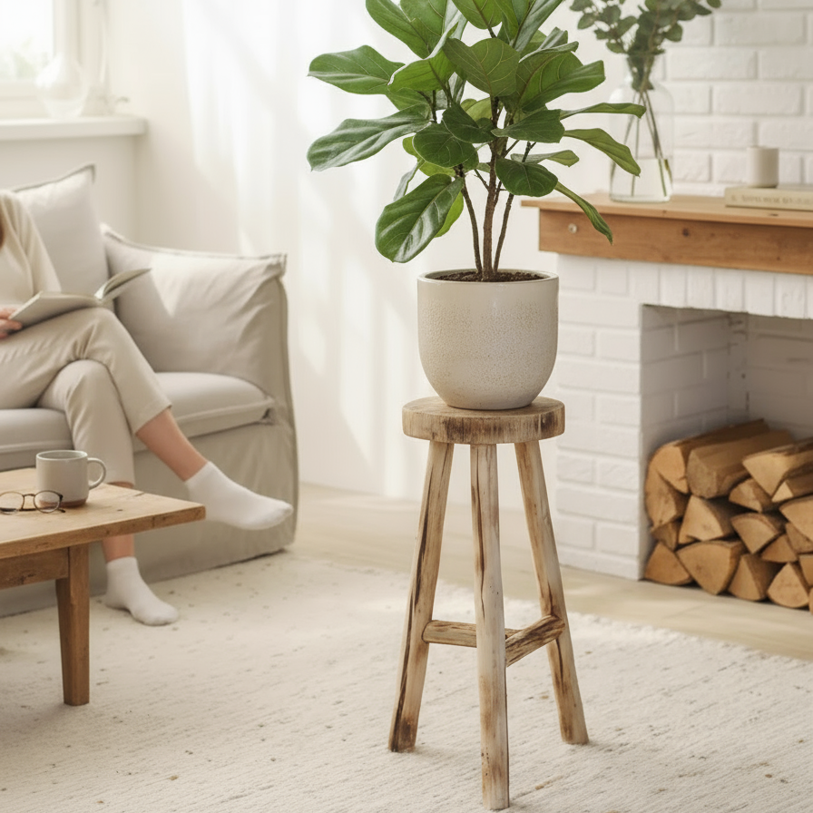 Handcrafted Rustic Solid Wood Tripod Side Table – Occasional Stool