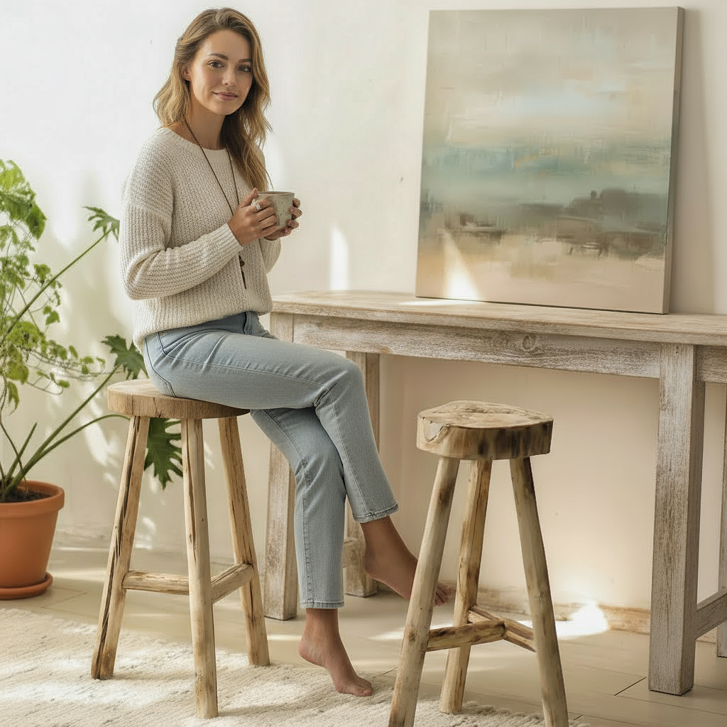 Handcrafted Rustic Solid Wood Tripod Side Table – Occasional Stool