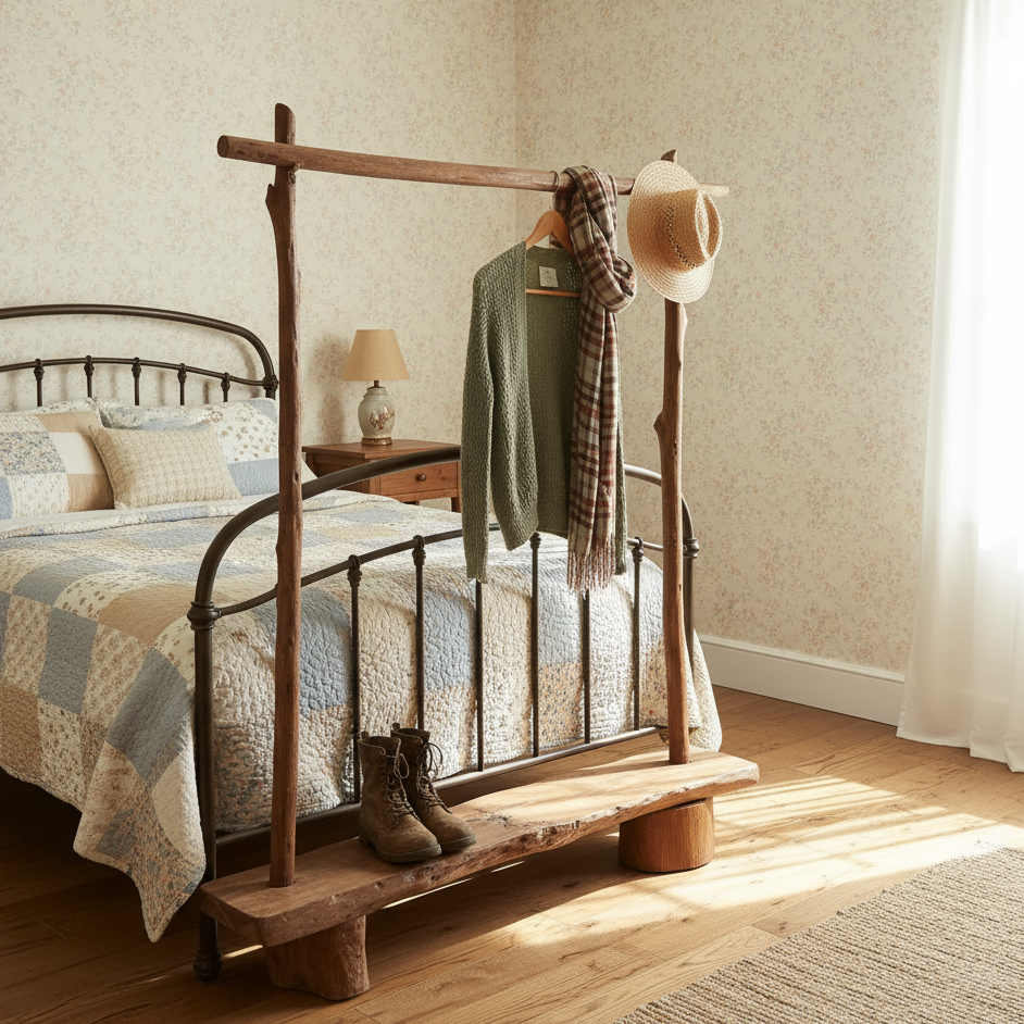 Rustic Solid Wood Coat Rack with Bench