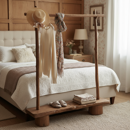 Rustic Solid Wood Coat Rack with Bench