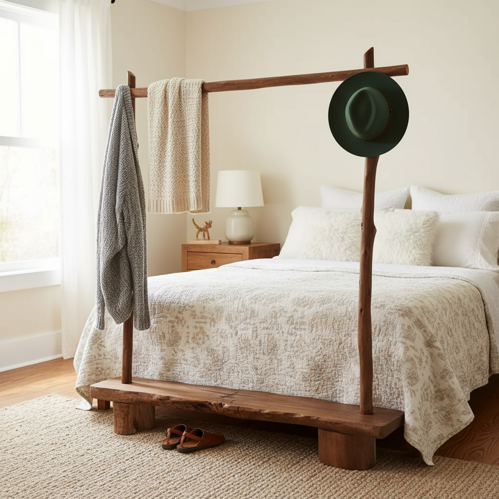 Rustic Solid Wood Coat Rack with Bench