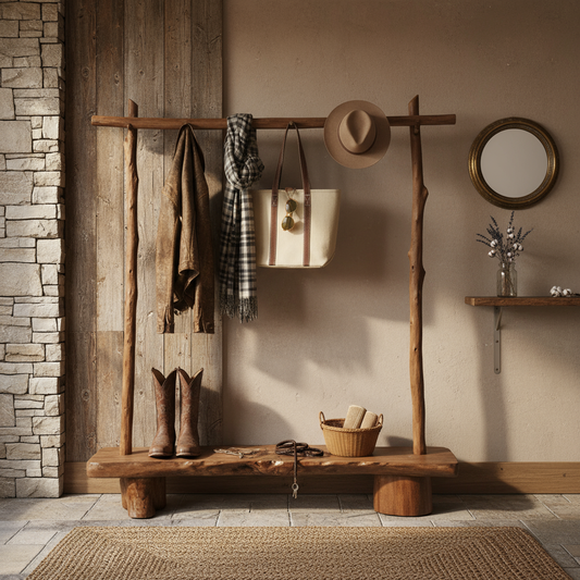 Rustic Solid Wood Coat Rack with Bench