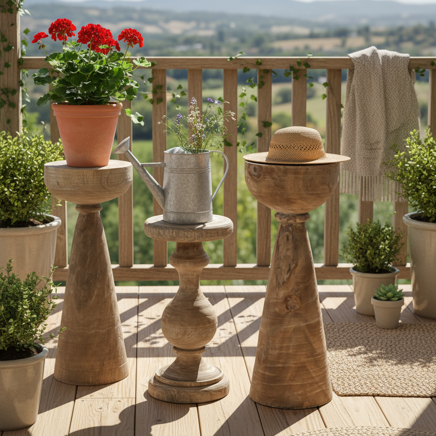 Rustic Wooden Pedestal Side Table