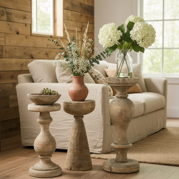 Rustic Wooden Pedestal Side Table