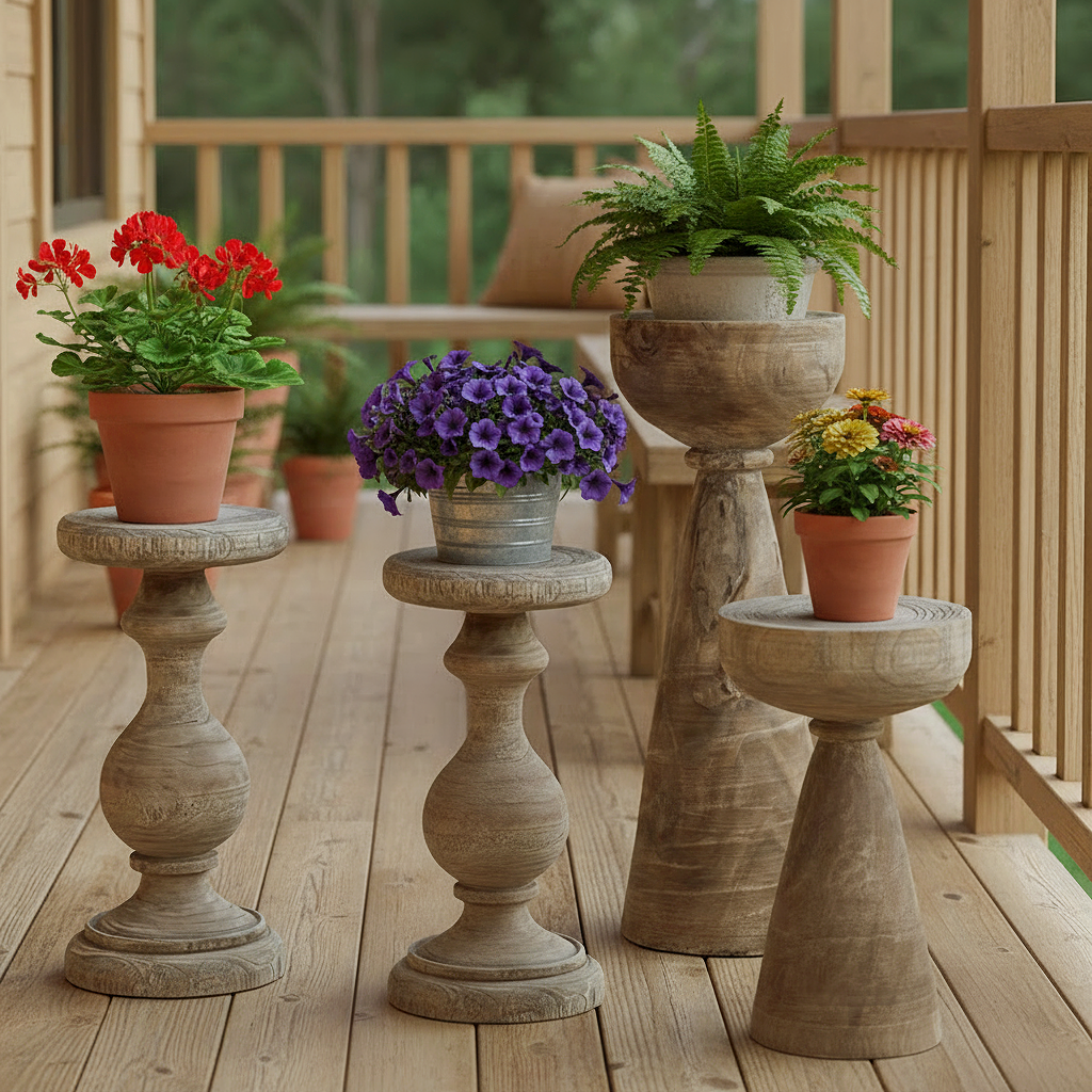 Rustic Wooden Pedestal Side Table
