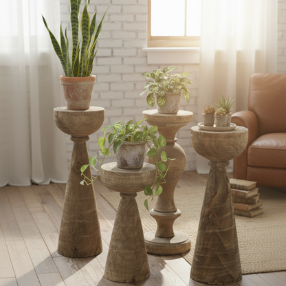 Rustic Wooden Pedestal Side Table