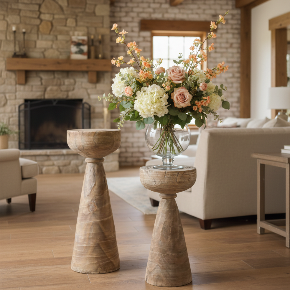 Rustic Wooden Pedestal Side Table