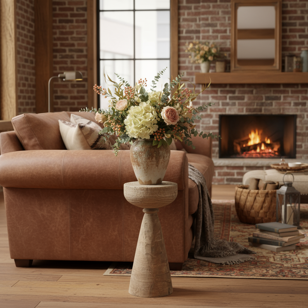 Rustic Wooden Pedestal Side Table