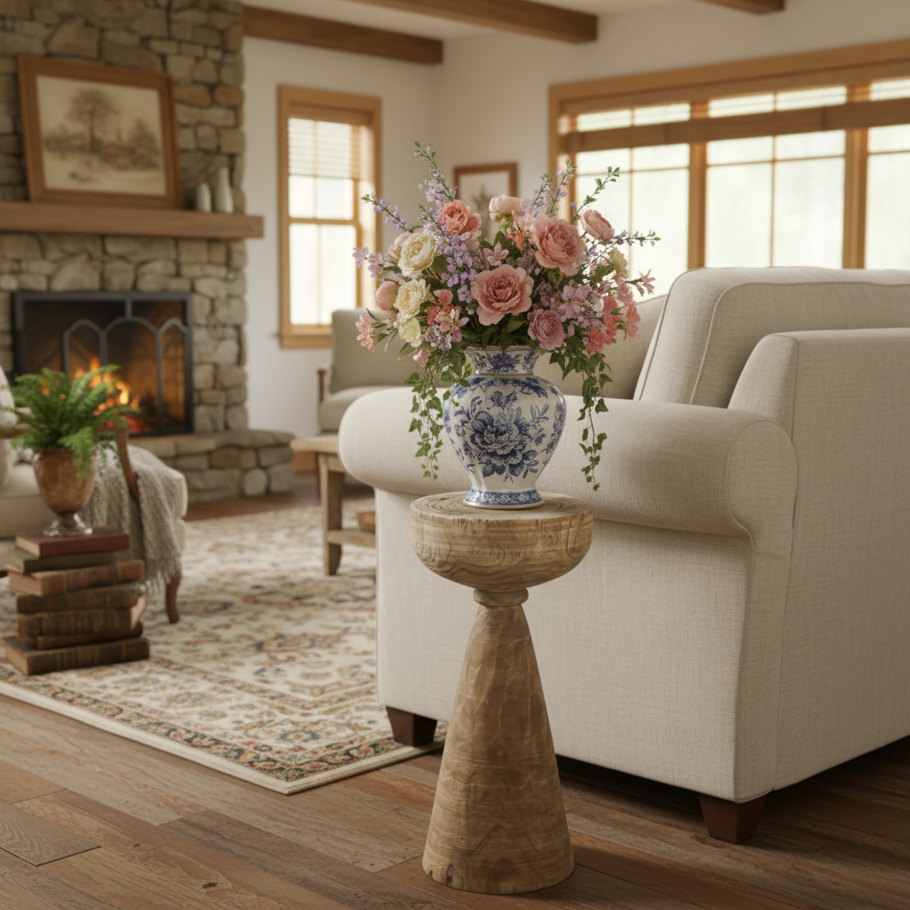 Rustic Wooden Pedestal Side Table