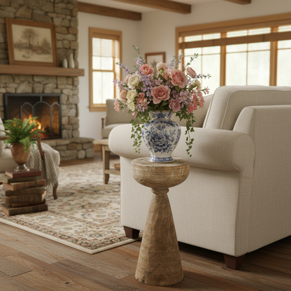 Rustic Wooden Pedestal Side Table
