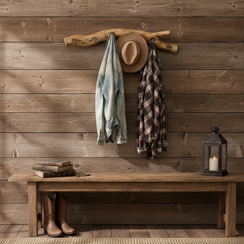 Rustic Wooden Branch Wall Hooks