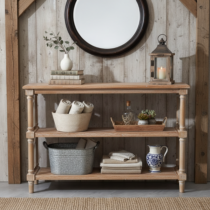 Solid Wood Console Table with Open Shelves