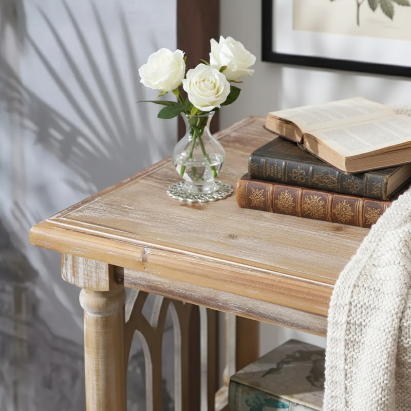 Solid Wood Console Table with Open Shelves