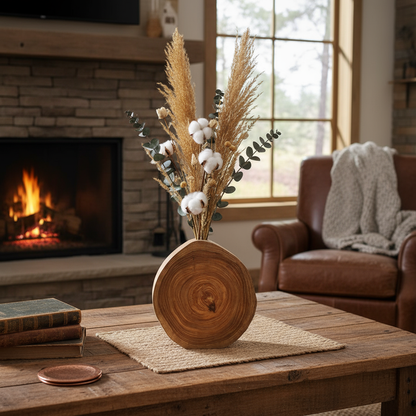Rustic Wooden Log Vase – Farmhouse Natural Centerpiece