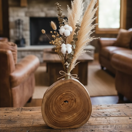 Rustic Wooden Log Vase – Farmhouse Natural Centerpiece