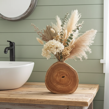 Rustic Wooden Log Vase – Farmhouse Natural Centerpiece
