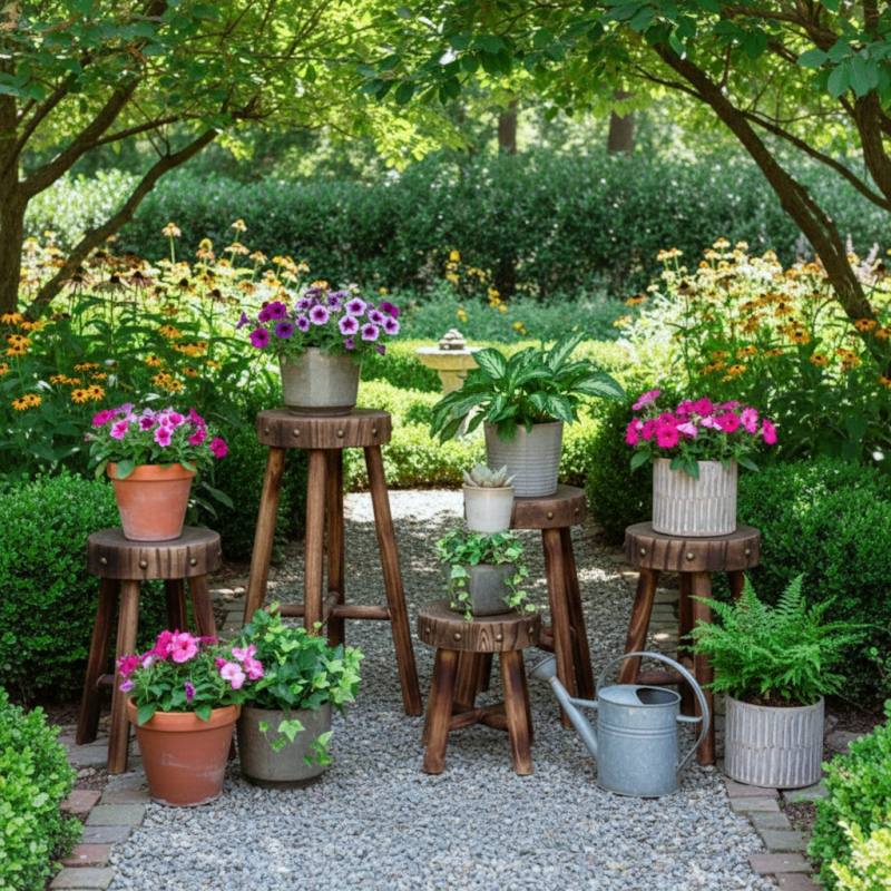 Rustic Solid Wood Stool – Multi-Purpose Accent & Plant Stand