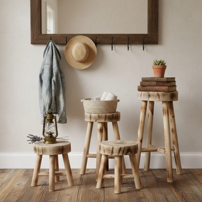 Rustic Solid Wood Stool – Multi-Purpose Accent & Plant Stand