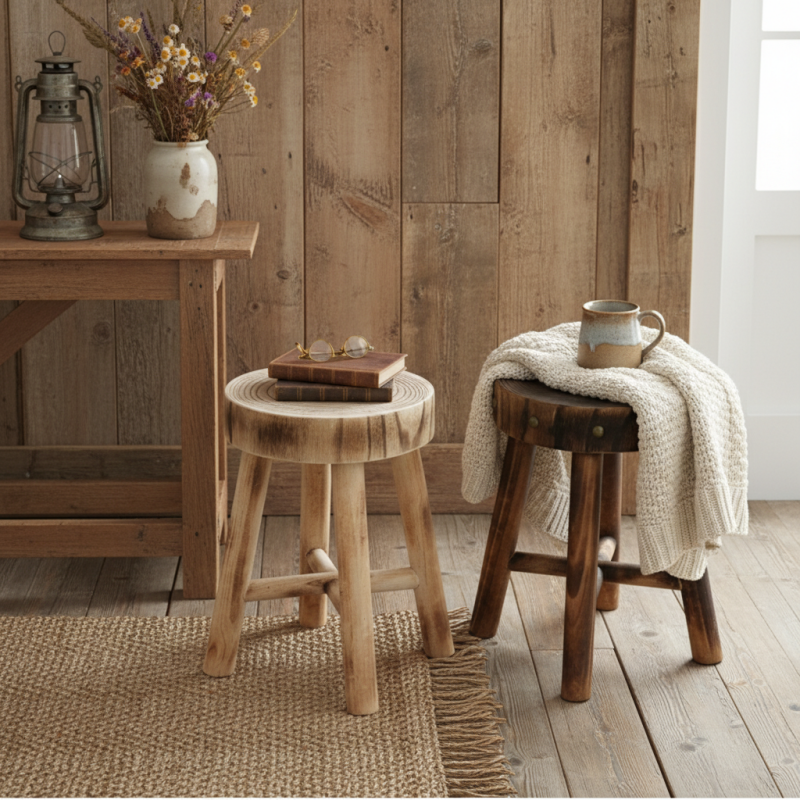 Rustic Solid Wood Stool – Multi-Purpose Accent & Plant Stand