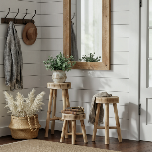 Rustic Solid Wood Stool – Multi-Purpose Accent & Plant Stand