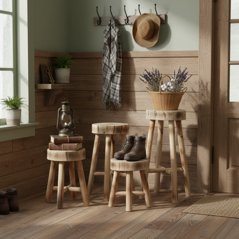 Rustic Solid Wood Stool – Multi-Purpose Accent & Plant Stand