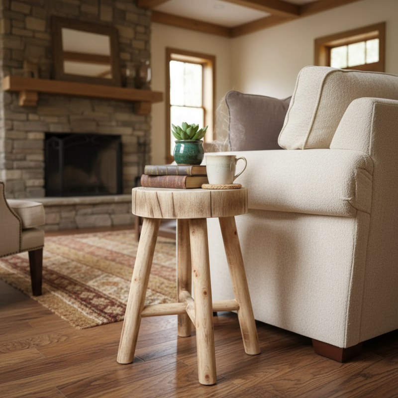 Rustic Solid Wood Stool – Multi-Purpose Accent & Plant Stand