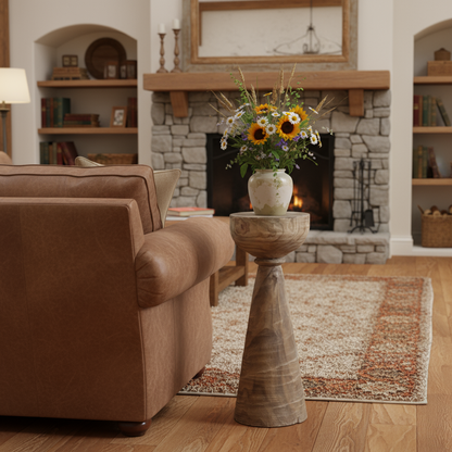 Rustic Wooden Pedestal Side Table