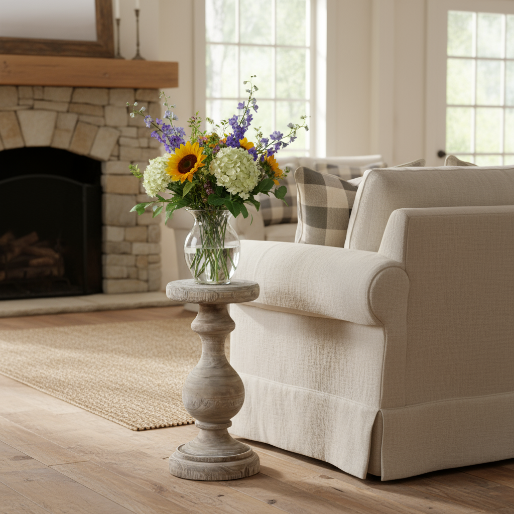 Rustic Wooden Pedestal Side Table