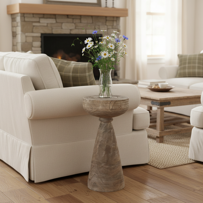 Rustic Wooden Pedestal Side Table