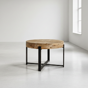 Round Solid Wood Coffee Table with Metal Base
