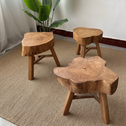 Rustic Live Edge Elm Wood Stool & Side Table