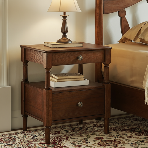 Classic Solid Wood Nightstand with 2 Drawers