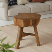 Rustic Live Edge Elm Wood Stool & Side Table