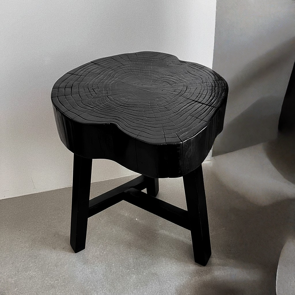 Rustic Live Edge Elm Wood Stool & Side Table