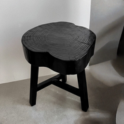 Rustic Live Edge Elm Wood Stool & Side Table